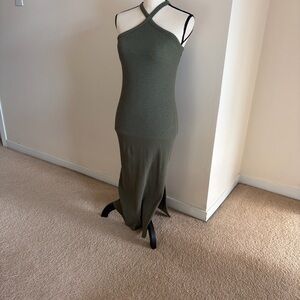 Old Navy Olive Green Ribbed Cross-Strap Maxi Dress